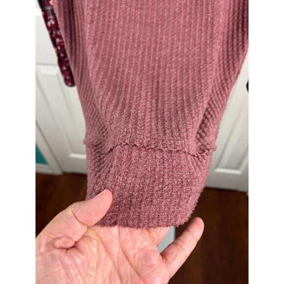 Know Rose Pink Raglan Waffle Knit Boho Top Mixed Print Floral Hippie XXL - Picture 6 of 9